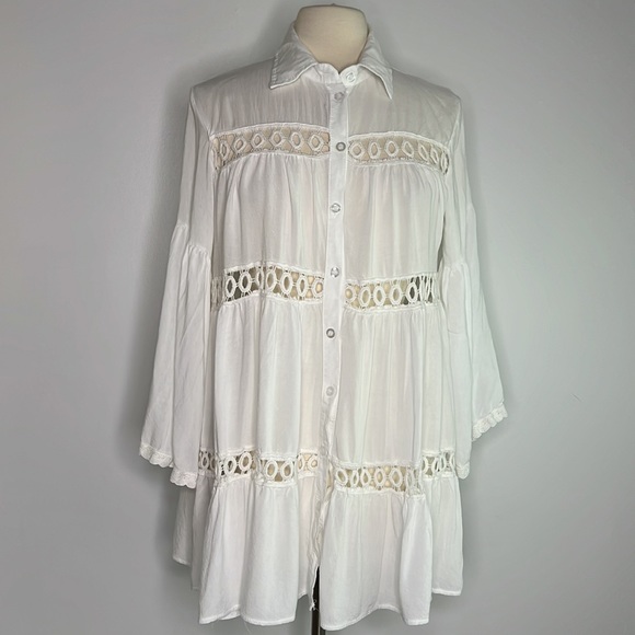 summer Other - White Summer Long Flare Sleeve Mini Beach Dresse cover up